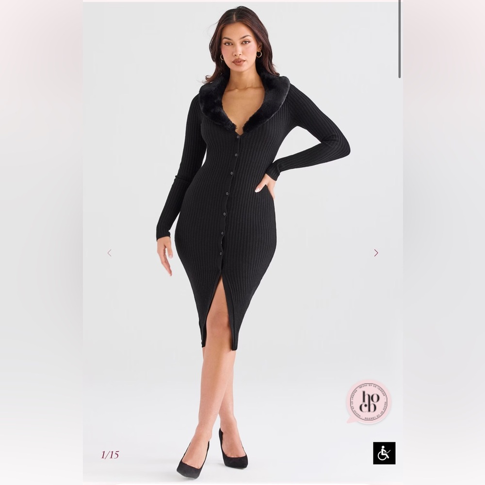 House of CB Raine Faux Fur Trim
Long Sleeve Rib Dress